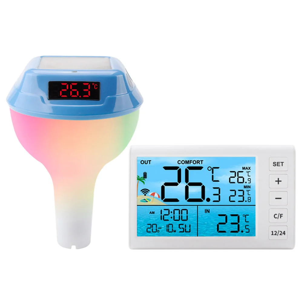 Беспроводной термометр для воды в бассейне с RGB-подсветкой и дисплеем температуры в помещении и на открытом воздухе на солнечной энергии для удобства
Беспроводной термометр для воды в бассейне с RGB-подсветкой и дисплеем температуры в помещении и на открытом воздухе на солнечной энергии для удобства