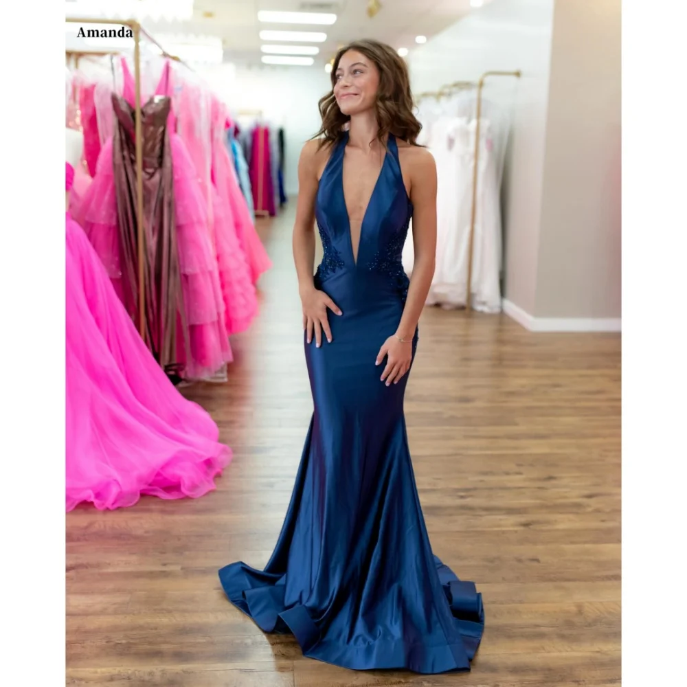 Amanda Customized Blue Halter Neck V Neck Prom Dresses Mermaid Sleeveless Sequins vestidos de noche Floor-Length Formal Evening
Amanda Customized Blue Halter Neck V Neck Prom Dresses Mermaid Sleeveless Sequins vestidos de noche Floor-Length Formal Evening