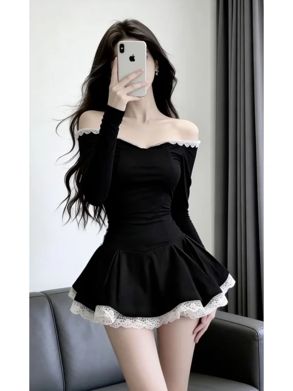Elegant Black Off-Shoulder Long Sleeve One-Piece Short Skirt for Women High Waist Slim Fit A-Line Dress Casual Wear Polyester...
Elegant Black Off-Shoulder Long Sleeve One-Piece Short Skirt for Women High Waist Slim Fit A-Line Dress Casual Wear Polyester...