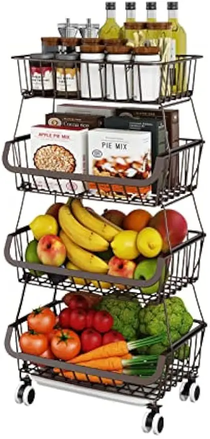 4-уровневая штабелируемая металлическая проволочная тележка с вращающимися колесами для органайзера для хранения кухонной кладовой
4-уровневая штабелируемая металлическая проволочная тележка с вращающимися колесами для органайзера для хранения кухонной кладовой