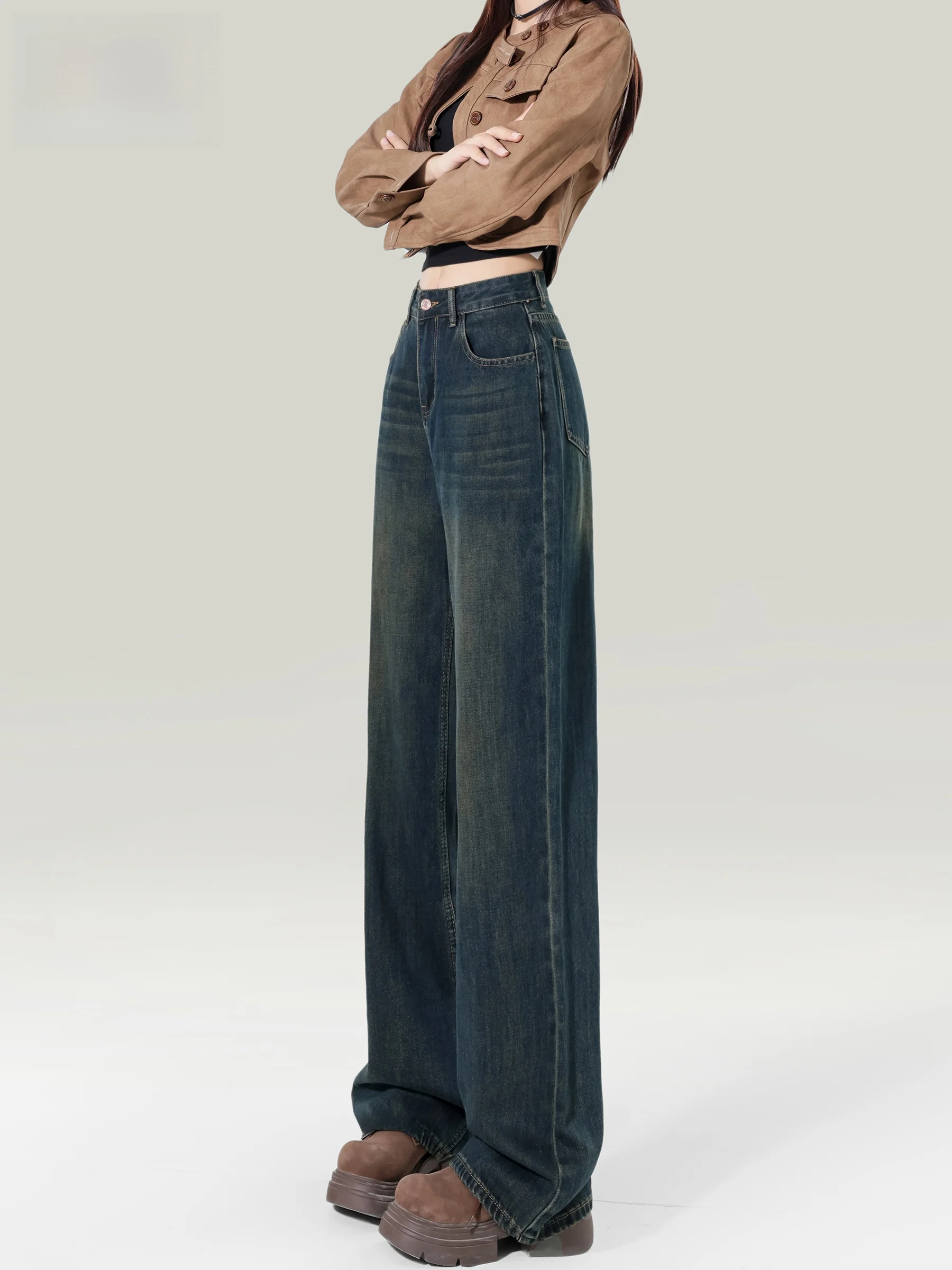 Retro Distressed High Waist Wide Leg Jeans Women's Loose Slimming Straight Floor-Length Pants Autumn Winter New Style Versatile
Retro Distressed High Waist Wide Leg Jeans Women's Loose Slimming Straight Floor-Length Pants Autumn Winter New Style Versatile