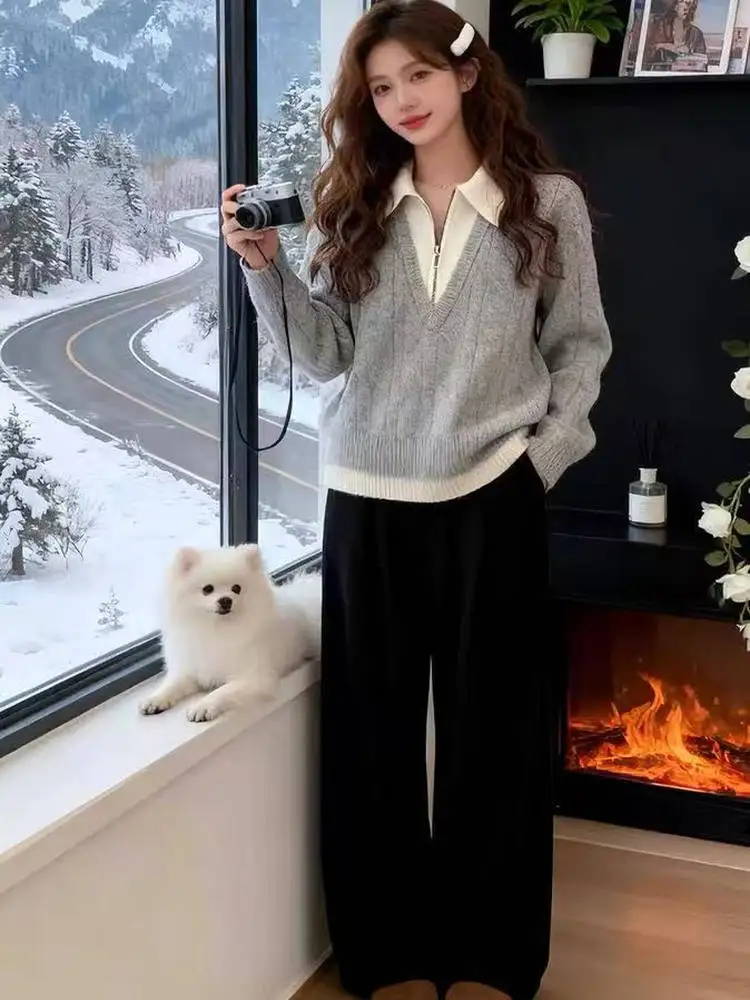 Женский вязаный свитер с воротником на молнии, осенне-зимний, утепленный, с длинными рукавами, теплый, двухцветный дизайн, топ
Женский вязаный свитер с воротником на молнии, осенне-зимний, утепленный, с длинными рукавами, теплый, двухцветный дизайн, топ