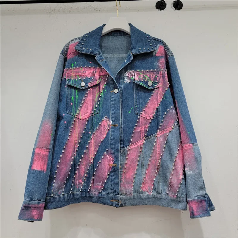 Fashion Diamond Hand-painted Graffiti Printing Denim Jacket Women Black Blue Cowboy Outwear Casual Long Sleeve Jeans Jacket Coat
Fashion Diamond Hand-painted Graffiti Printing Denim Jacket Women Black Blue Cowboy Outwear Casual Long Sleeve Jeans Jacket Coat