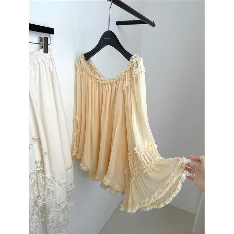 Fashionable Retro Gentle All-Match One-Shoulder Shirt Bell-Sleeve Casual Style Polyester Fiber Long Sleeve Polyester Fiber
Fashionable Retro Gentle All-Match One-Shoulder Shirt Bell-Sleeve Casual Style Polyester Fiber Long Sleeve Polyester Fiber