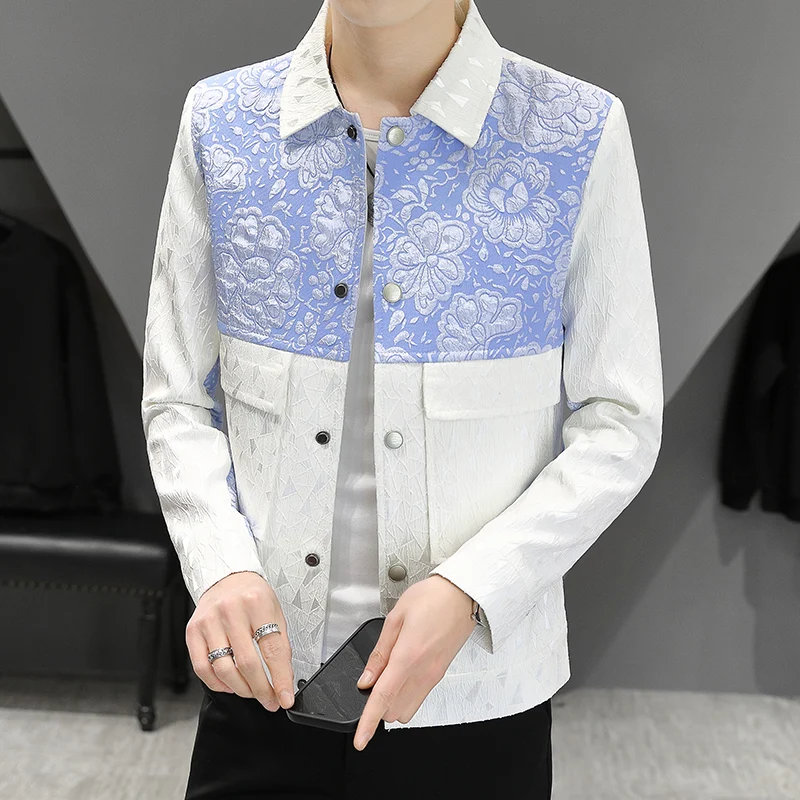 Autumn Fashion Flower Patchwork Jacquard Jacket for Men Slim Casual Lapel Jackets Business Social Streetwear Windbreaker Coat
Autumn Fashion Flower Patchwork Jacquard Jacket for Men Slim Casual Lapel Jackets Business Social Streetwear Windbreaker Coat