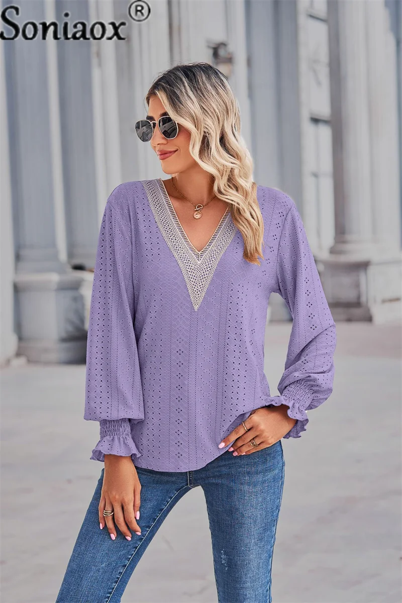 Fashion Autumn Winter Cotton Patchwork Shirts Women V-Neck Long Sleeve Hollow Lace Tops Casual Office Loose Lady Button Blouse
Fashion Autumn Winter Cotton Patchwork Shirts Women V-Neck Long Sleeve Hollow Lace Tops Casual Office Loose Lady Button Blouse