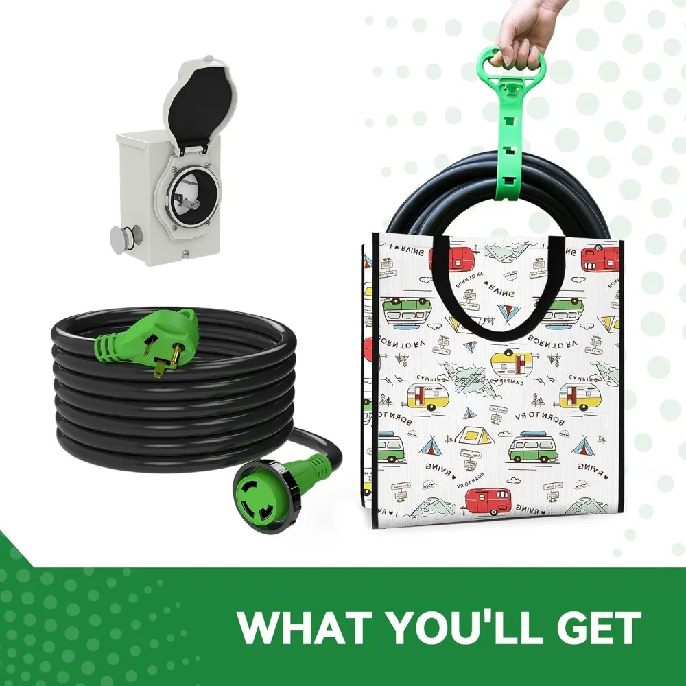 30 Amp Generator Inlet Box with 25ft RV Extension Cord NEMA TT-30P to L5-30R Waterproof Combo Kit
30 Amp Generator Inlet Box with 25ft RV Extension Cord NEMA TT-30P to L5-30R Waterproof Combo Kit