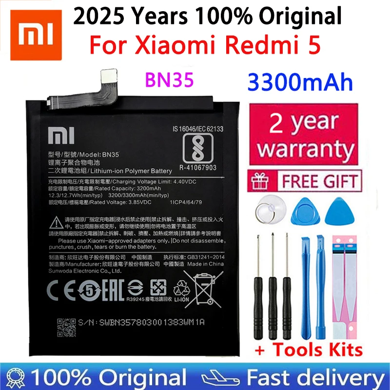 Xiao Mi Original Phone Battery BN35 For Xiaomi Redmi 5 5.7" Replacement Battery 3300 mAh High Capacity Phone Batteries+Tools
Xiao Mi Original Phone Battery BN35 For Xiaomi Redmi 5 5.7" Replacement Battery 3300 mAh High Capacity Phone Batteries+Tools