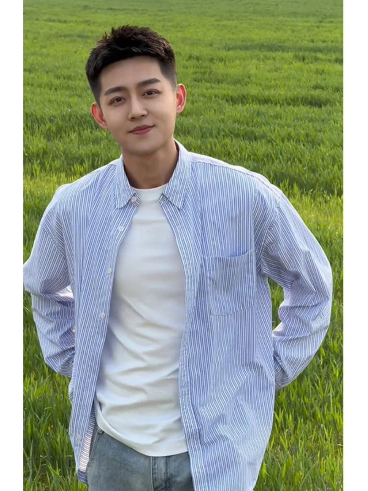 Clean Cut Blue Striped Shirt Lightweight Loose Fit Long Sleeve Men's Summer Casual Sun Protection Outerwear Polyester Fiber
Clean Cut Blue Striped Shirt Lightweight Loose Fit Long Sleeve Men's Summer Casual Sun Protection Outerwear Polyester Fiber