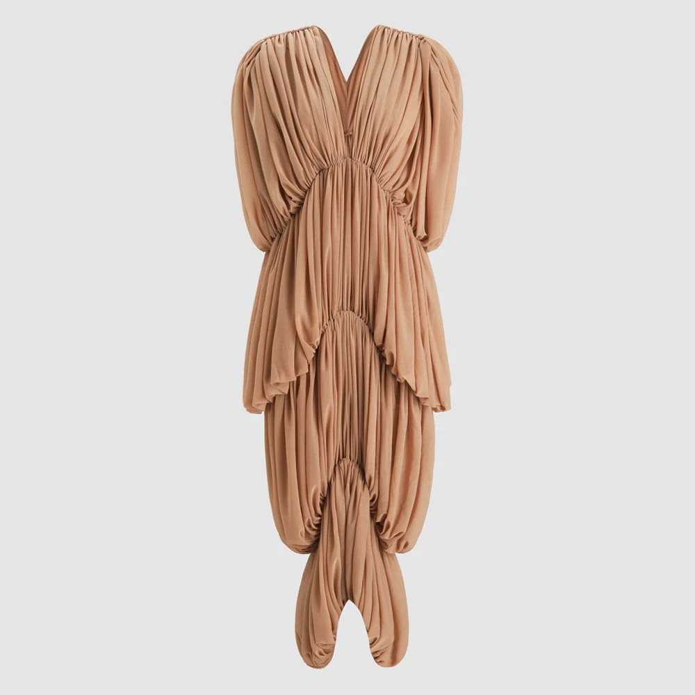 Nude Ruched Draped Chiffon Midi Dress Women V Neck Sleeveless Tiered Bodycon Cocktail Party Dress 2026 New Y2k
Nude Ruched Draped Chiffon Midi Dress Women V Neck Sleeveless Tiered Bodycon Cocktail Party Dress 2026 New Y2k