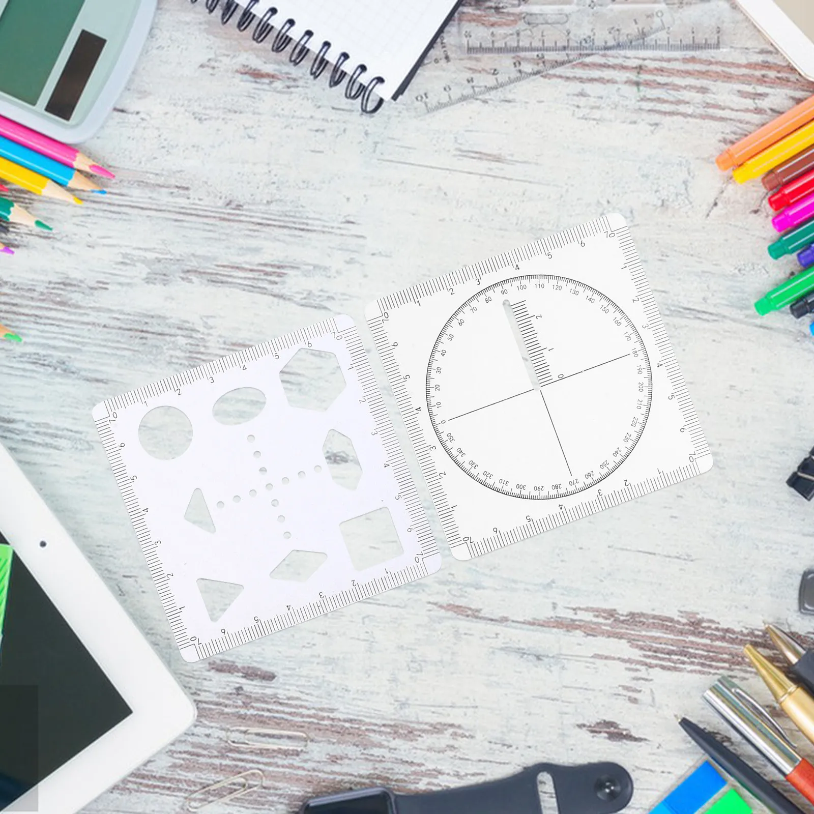 1Set Multifunctional Geometric Ruler Set for Students Includes Angle Ruler Circle Maker Parallel Line Tool Template
1Set Multifunctional Geometric Ruler Set for Students Includes Angle Ruler Circle Maker Parallel Line Tool Template