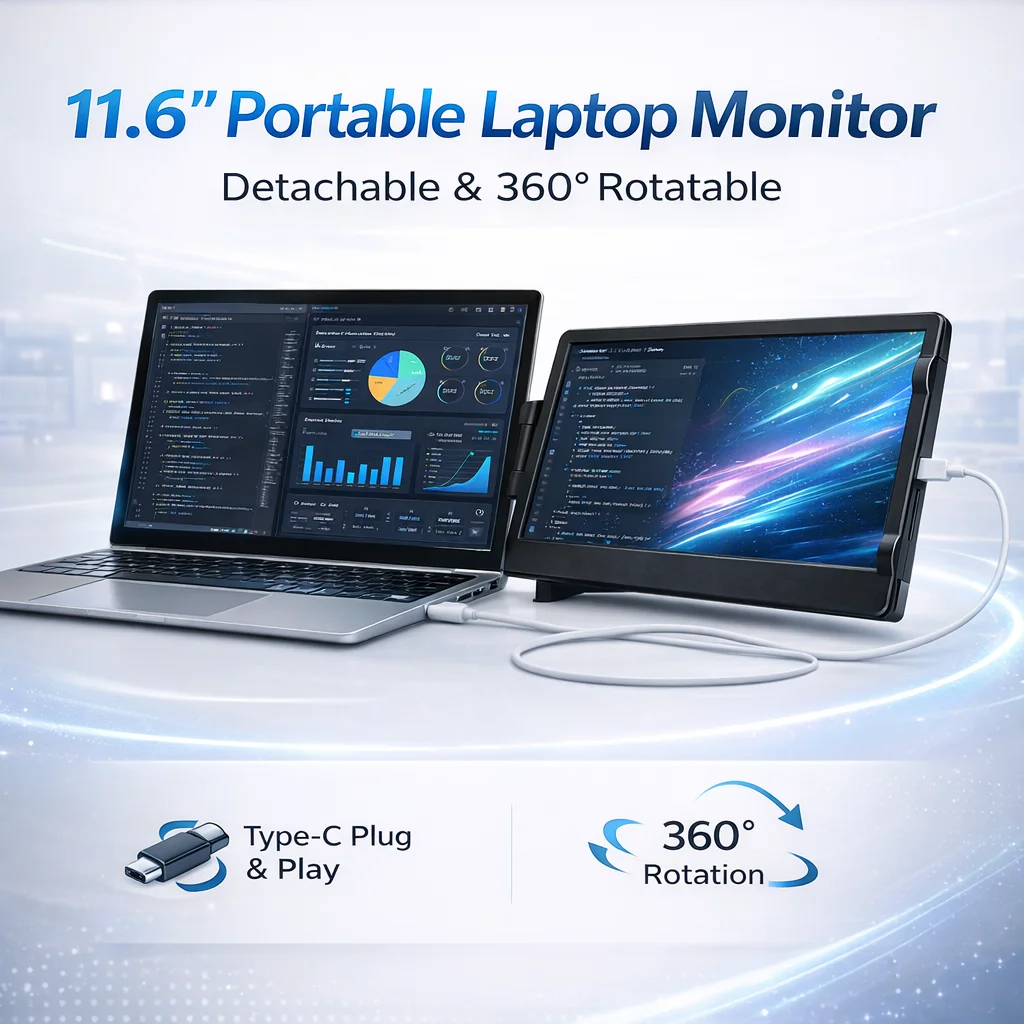 11,6-дюймовый портативный монитор-экстендер для ноутбука с IPS-экраном, съемный, поворотный на 360° ° Поворотный USB-C Mini HDMI-адаптер Plug & Play для Windows и Mac
11,6-дюймовый портативный монитор-экстендер для ноутбука с IPS-экраном, съемный, поворотный на 360° ° Поворотный USB-C Mini HDMI-адаптер Plug & Play для Windows и Mac