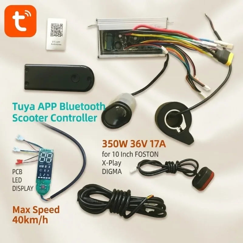 Original Tuya APP Bluetooth Scooter Controller, 350W 36V 17A for 10 Inch FOSTON X-Play DIGMA, Max Speed 40km/h
Original Tuya APP Bluetooth Scooter Controller, 350W 36V 17A for 10 Inch FOSTON X-Play DIGMA, Max Speed 40km/h