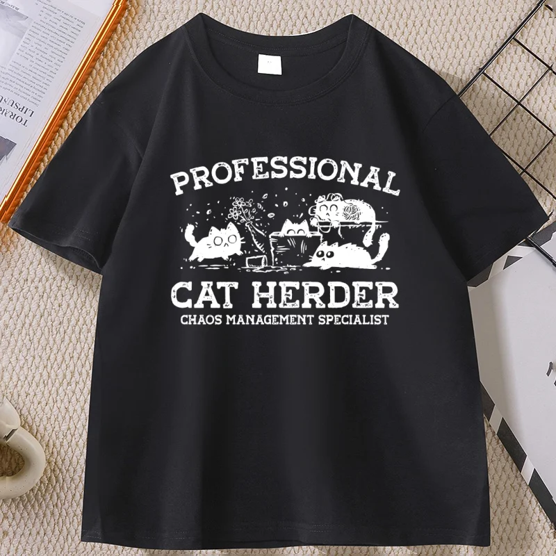 Professional Cat Herder T-shirt Funny Cotton Short Sleeve Cats Printed Tshirt Casual Round Neck Graphic Tshirts Men Women
Professional Cat Herder T-shirt Funny Cotton Short Sleeve Cats Printed Tshirt Casual Round Neck Graphic Tshirts Men Women