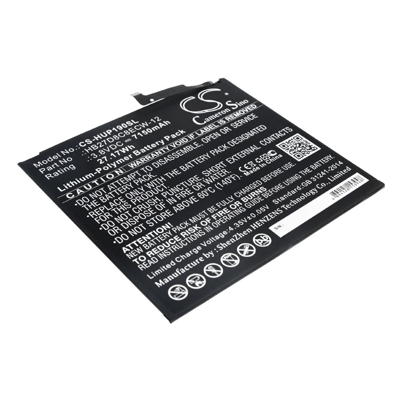 Cameron Sino Battery For Huawei HB27D8C8ECW-12 MatePad Pro,MRX-AL09,MRX-AL19,MRX-W09,MRX-W19 7150mAh / 27.17Wh
Cameron Sino Battery For Huawei HB27D8C8ECW-12 MatePad Pro,MRX-AL09,MRX-AL19,MRX-W09,MRX-W19 7150mAh / 27.17Wh