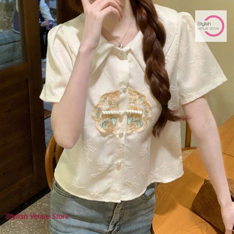 New Chinese Embroidered Shirt Doll Collar Shirt Women's Spring and Summer Fashion Minority Design Sense Short-sleeved Shirt
New Chinese Embroidered Shirt Doll Collar Shirt Women's Spring and Summer Fashion Minority Design Sense Short-sleeved Shirt
