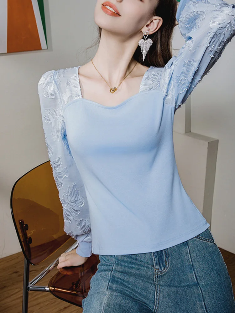 French Square Collar Top With Women's Jacquard Patchwork Bubble Sleeves, Niche 2025 Spring/Summer New Style, Chic Long Sleeved
French Square Collar Top With Women's Jacquard Patchwork Bubble Sleeves, Niche 2025 Spring/Summer New Style, Chic Long Sleeved