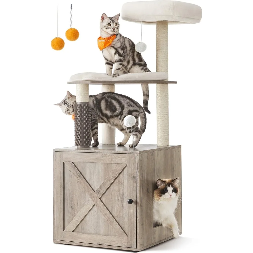 Cat Tree with Litter Box Enclosure, 2-in-1 Modern Cat Tower, 52.8-Inch Cat Condo with Self Groomer, Scratching Posts
Cat Tree with Litter Box Enclosure, 2-in-1 Modern Cat Tower, 52.8-Inch Cat Condo with Self Groomer, Scratching Posts