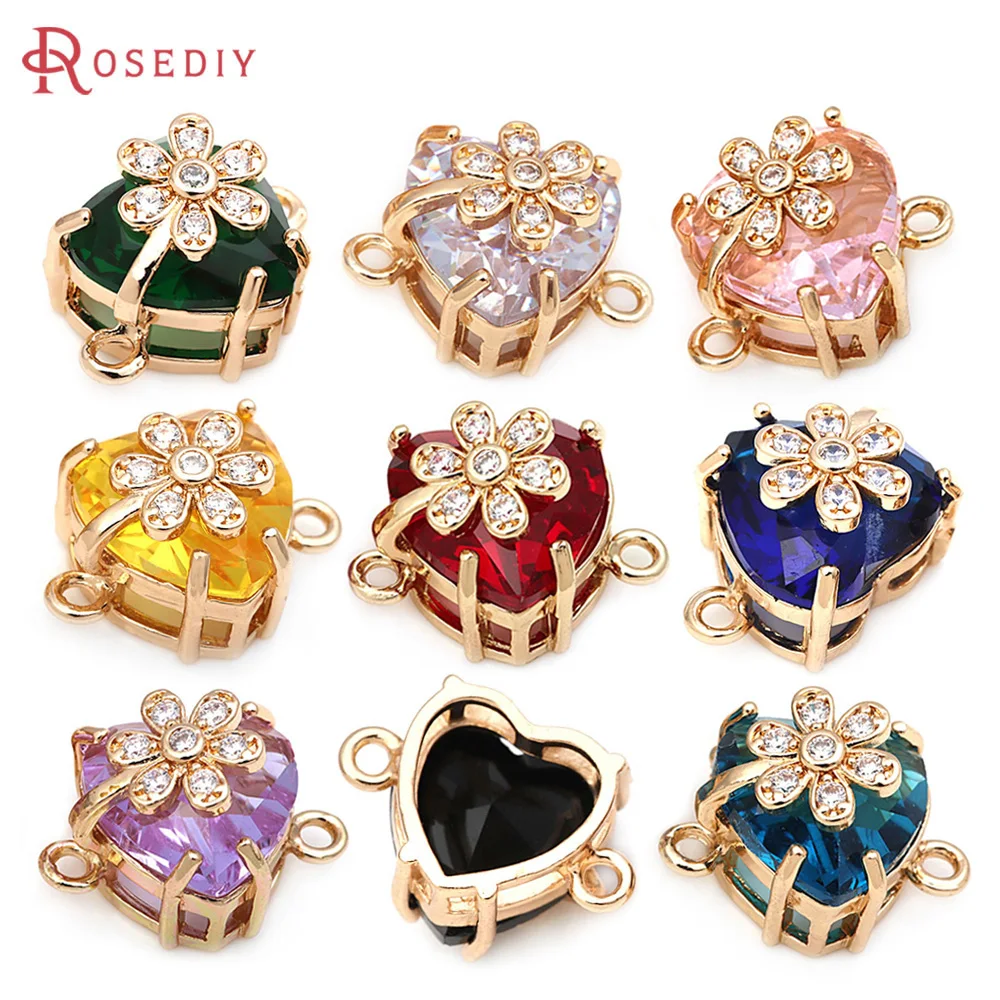 6PCS 18K Gold Color Brass Zircon Glass 2 Holes Heart Flower Connect Charms Pendants High Quality Necklace Earrings Diy Jewelry
6PCS 18K Gold Color Brass Zircon Glass 2 Holes Heart Flower Connect Charms Pendants High Quality Necklace Earrings Diy Jewelry