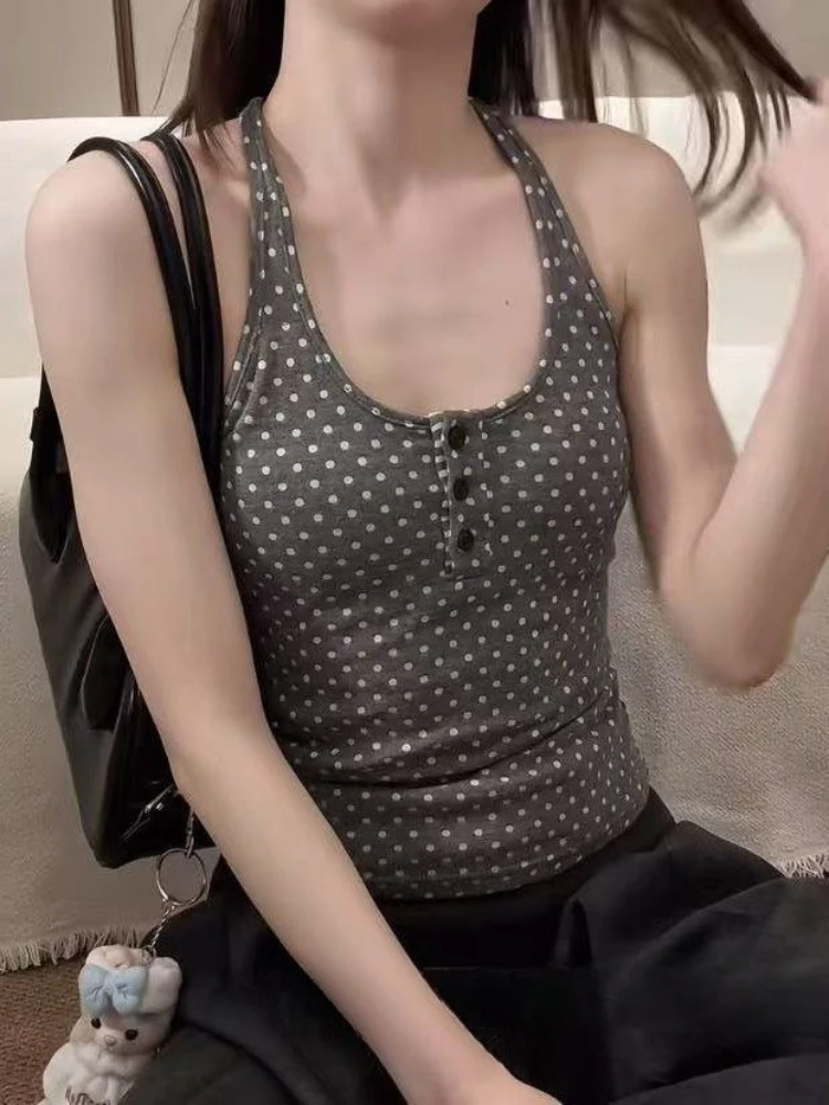 Deeptown Korean Style Polka Dot Halter Tanks Women Sexy Sweet Gray Sleeveless Vest Vintage Fashion Spicy Girl Slim Up Camis
Deeptown Korean Style Polka Dot Halter Tanks Women Sexy Sweet Gray Sleeveless Vest Vintage Fashion Spicy Girl Slim Up Camis