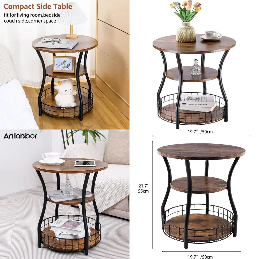 Rustic Brown 3-Tier Side Table with Storage for Living Room and Bedroom
Rustic Brown 3-Tier Side Table with Storage for Living Room and Bedroom