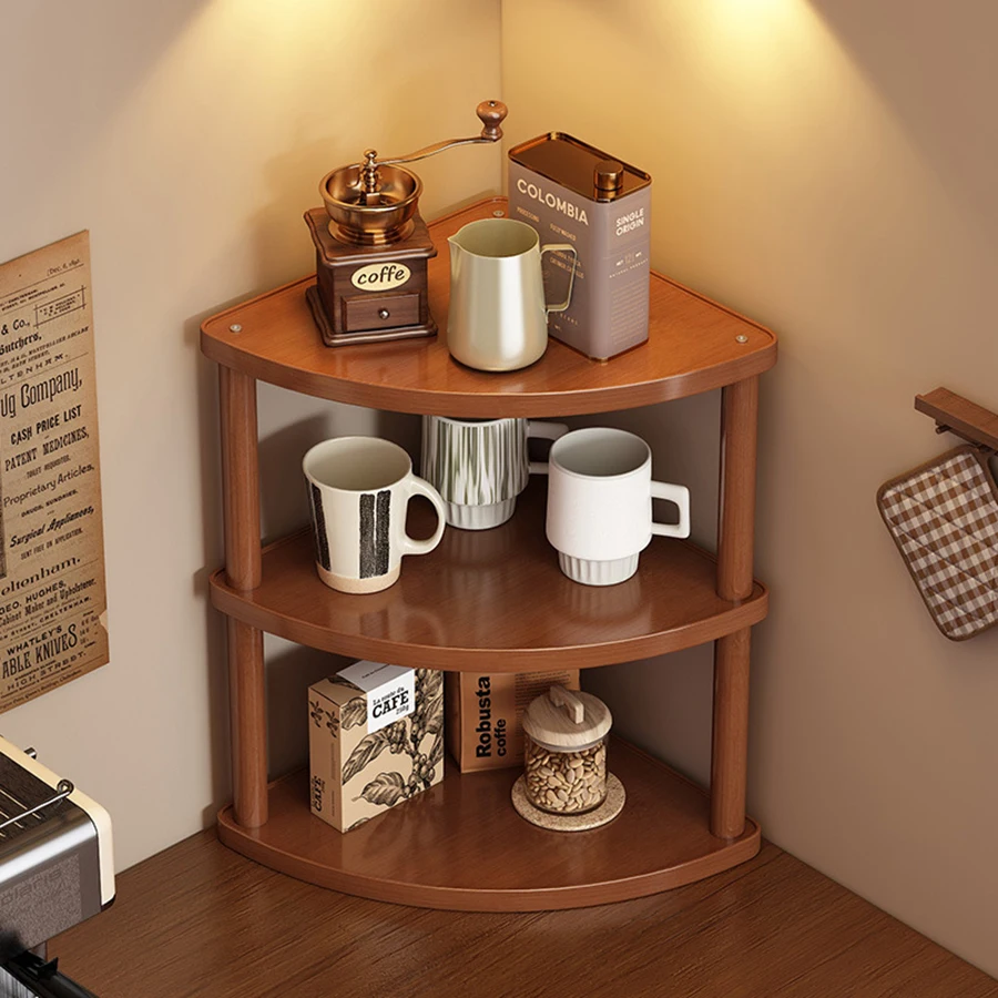 Wooden Storage Shelf for Kitchen Rattan Desktop Organizer Display Rack Spice Rack for Countertop Makeup Organizer