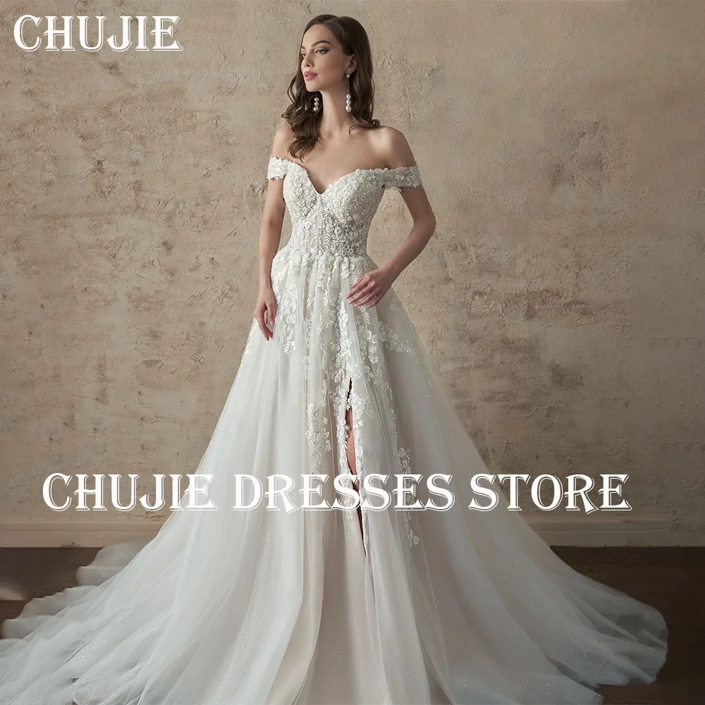 Off Shoulder Wedding Dresses Sparkly Tulle A Line Pleated Bridal Gowns Elegant Customized Bride Dress Appliques Robe de mariée
Off Shoulder Wedding Dresses Sparkly Tulle A Line Pleated Bridal Gowns Elegant Customized Bride Dress Appliques Robe de mariée
