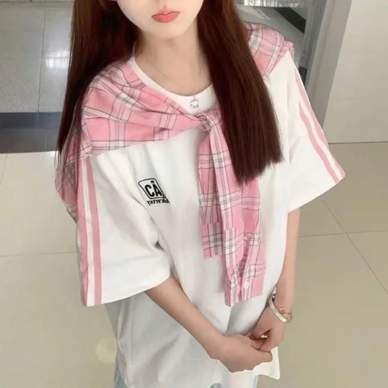 Милые клетчатые шаль с матросским воротником и полосатые футболки Sweet Sport Harajuku Girls Oversize Y2K Топ Корейская модная летняя повседневная футболка
Милые клетчатые шаль с матросским воротником и полосатые футболки Sweet Sport Harajuku Girls Oversize Y2K Топ Корейская модная летняя повседневная футболка