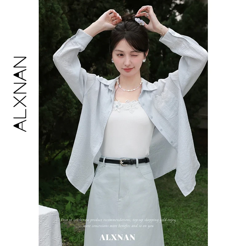ALXNAN Blue Shirt Lace Embroidery Pocket Lapel Loose-fit Casual Blouse 2026 Summer New Long Sleeve Sun Protection Shirts L62831
ALXNAN Blue Shirt Lace Embroidery Pocket Lapel Loose-fit Casual Blouse 2026 Summer New Long Sleeve Sun Protection Shirts L62831