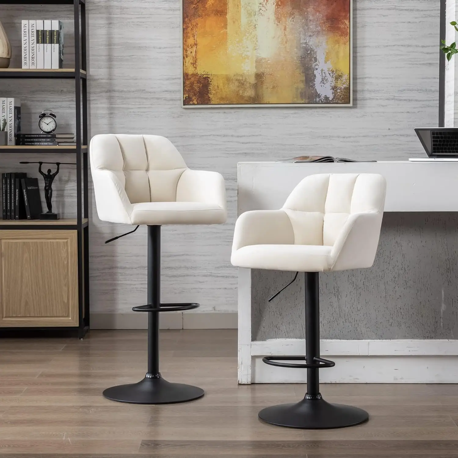 Modern Swivel Bar Stools Set of 2 with Back Counter Height BarStools Adjustable Bar Chairs with Metal Footrest, Customized
Modern Swivel Bar Stools Set of 2 with Back Counter Height BarStools Adjustable Bar Chairs with Metal Footrest, Customized