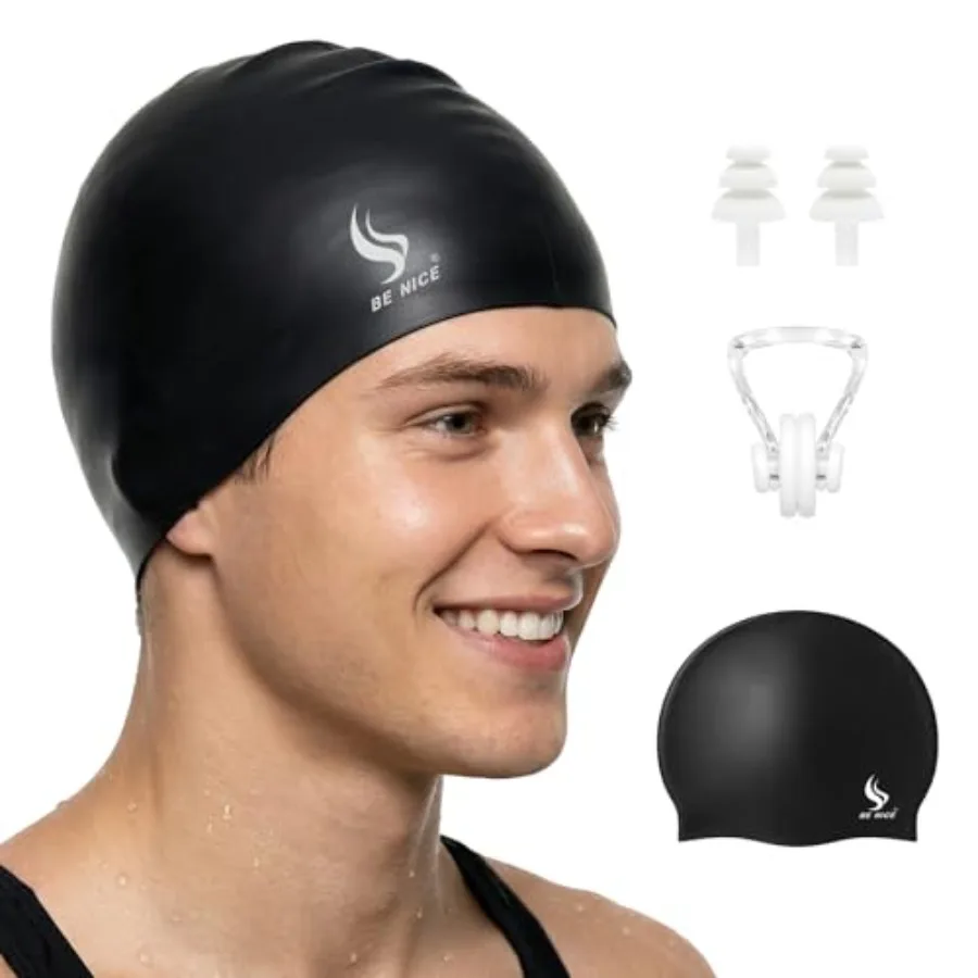 Swim Cap Set for Women Men Durable Silicone Swimming Cap for Adult with Nose Clip and Earplugs Black Waterproof Pool Cap for Sh
Swim Cap Set for Women Men Durable Silicone Swimming Cap for Adult with Nose Clip and Earplugs Black Waterproof Pool Cap for Sh