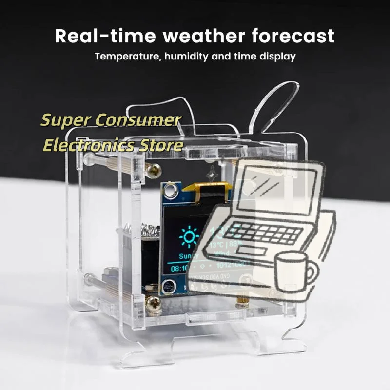 ESP8266 WiFi Clock DIY Kit with 0.96" OLED - Enclosed IoT Soldering Project for Home & Office
ESP8266 WiFi Clock DIY Kit with 0.96" OLED - Enclosed IoT Soldering Project for Home & Office