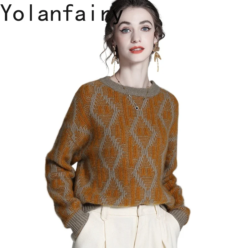 YOLANFAIRY High-end Cashmere Sweater Woman Gentle Korean Style Long Sleeve Tops Wool Pullovers Fashion Women's Sweaters Dames 
YOLANFAIRY High-end Cashmere Sweater Woman Gentle Korean Style Long Sleeve Tops Wool Pullovers Fashion Women's Sweaters Dames