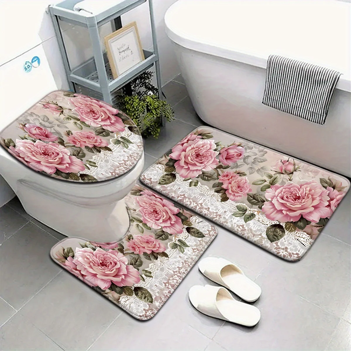 3 шт./4 шт., кружевная кайма, розовый цветок, зеленый лист, узор, набор ковриков для ванной комнаты, сиденье для унитаза, U-образный коврик для ног
3 шт./4 шт., кружевная кайма, розовый цветок, зеленый лист, узор, набор ковриков для ванной комнаты, сиденье для унитаза, U-образный коврик для ног
