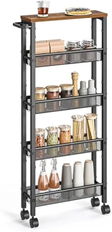 Slim 5-Tier Rolling Storage Cart with Handle, Narrow Design for Kitchen & Home Office, Rustic Brown
Slim 5-Tier Rolling Storage Cart with Handle, Narrow Design for Kitchen & Home Office, Rustic Brown