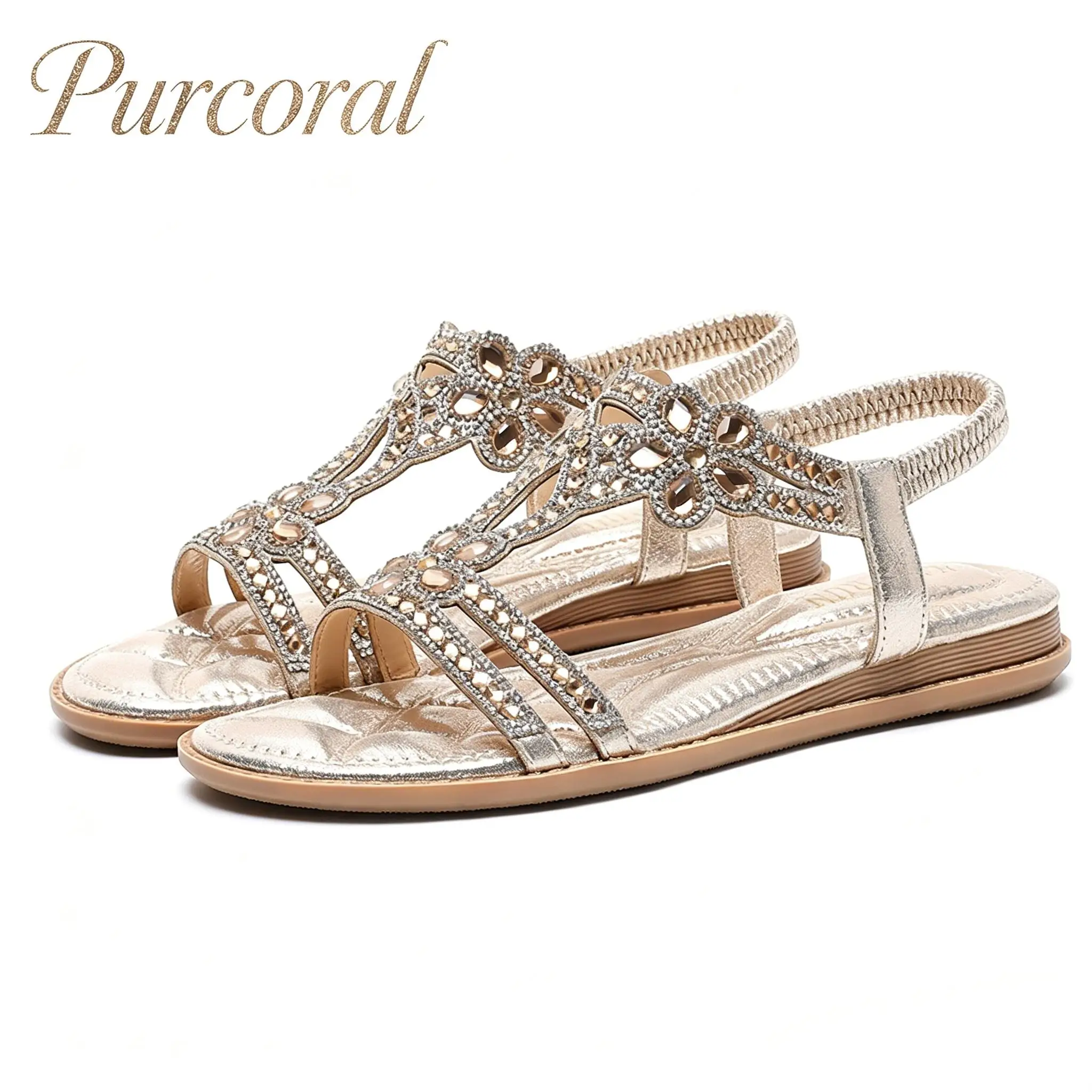 Sandals Purcoral Women's Bohemian Rhinestone Flat Sandals Silver Glitter Open Toe Elastic Back Strap Casual Summer Beach Shoes
Sandals Purcoral Women's Bohemian Rhinestone Flat Sandals Silver Glitter Open Toe Elastic Back Strap Casual Summer Beach Shoes