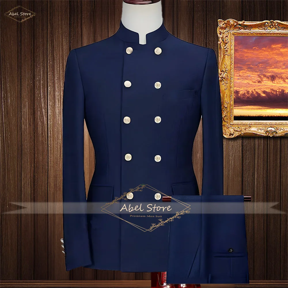 Men's double breasted stand collar suit 2 piece set, custom navy blue formal elegant dinner wedding party slim fit suit
Men's double breasted stand collar suit 2 piece set, custom navy blue formal elegant dinner wedding party slim fit suit