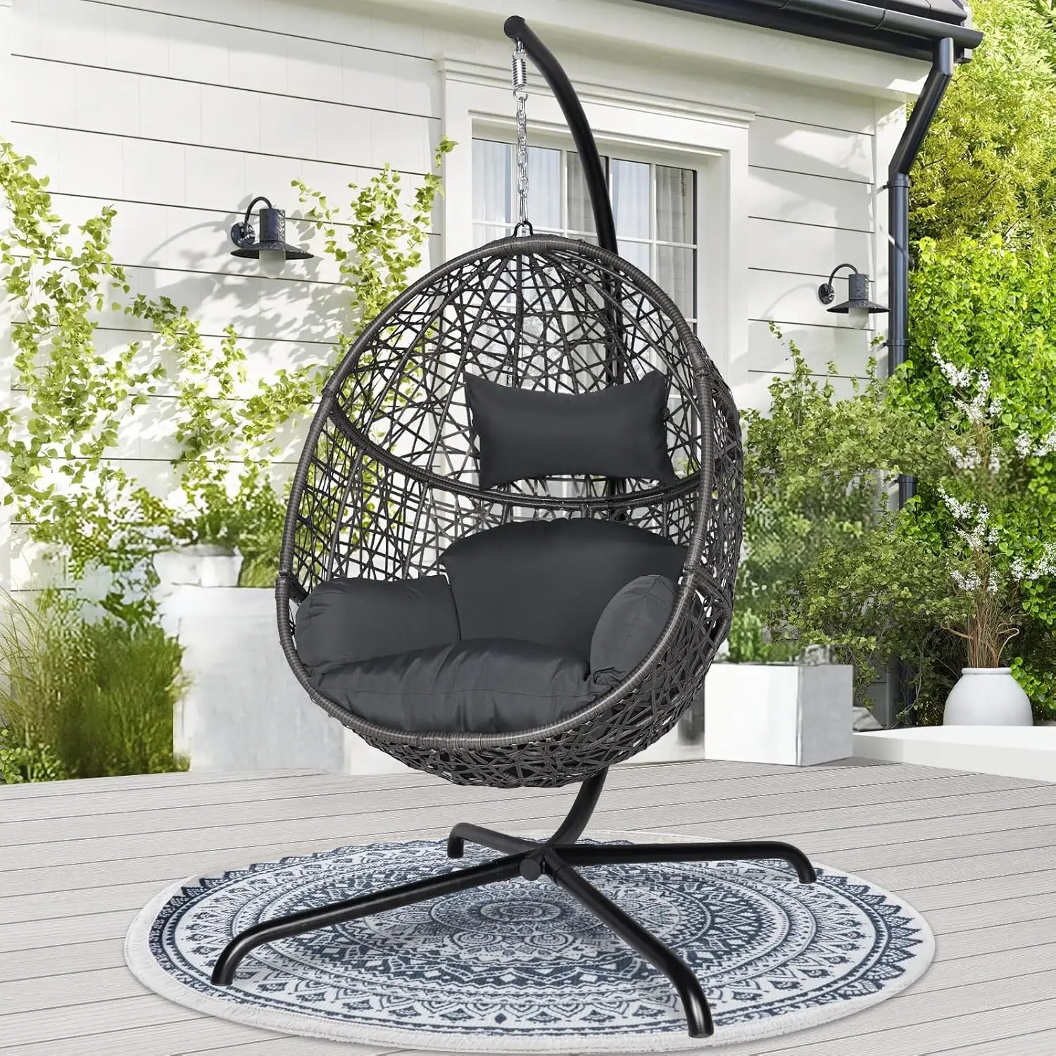 Egg Chair with Stand, Bird Cage Hanging Chair, Wicker Seat, 450lbs Capacity,for Porch, Backyard.
Egg Chair with Stand, Bird Cage Hanging Chair, Wicker Seat, 450lbs Capacity,for Porch, Backyard.