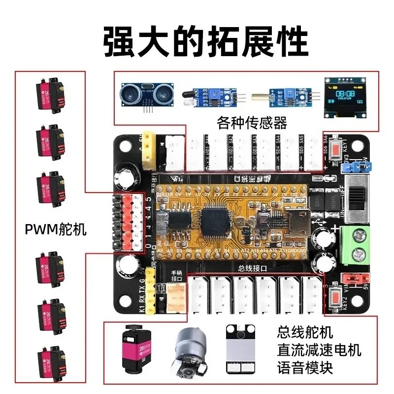 Open source all-in-one servo driver board controller compatible with STM32Arduino STC51 microcontroller development board
Open source all-in-one servo driver board controller compatible with STM32Arduino STC51 microcontroller development board
