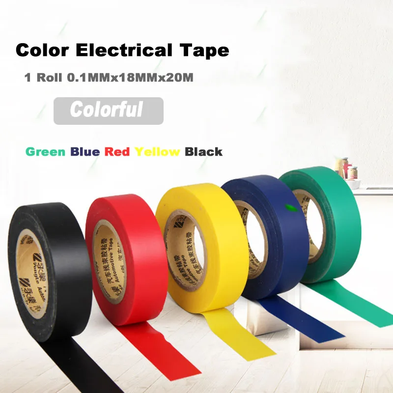 1 Roll 0.1MMx18MMx20M Insulation Adhesive Tapes Waterproof Flame Retardant Color Electrical Tape Green Blue Red Yellow Black
1 Roll 0.1MMx18MMx20M Insulation Adhesive Tapes Waterproof Flame Retardant Color Electrical Tape Green Blue Red Yellow Black