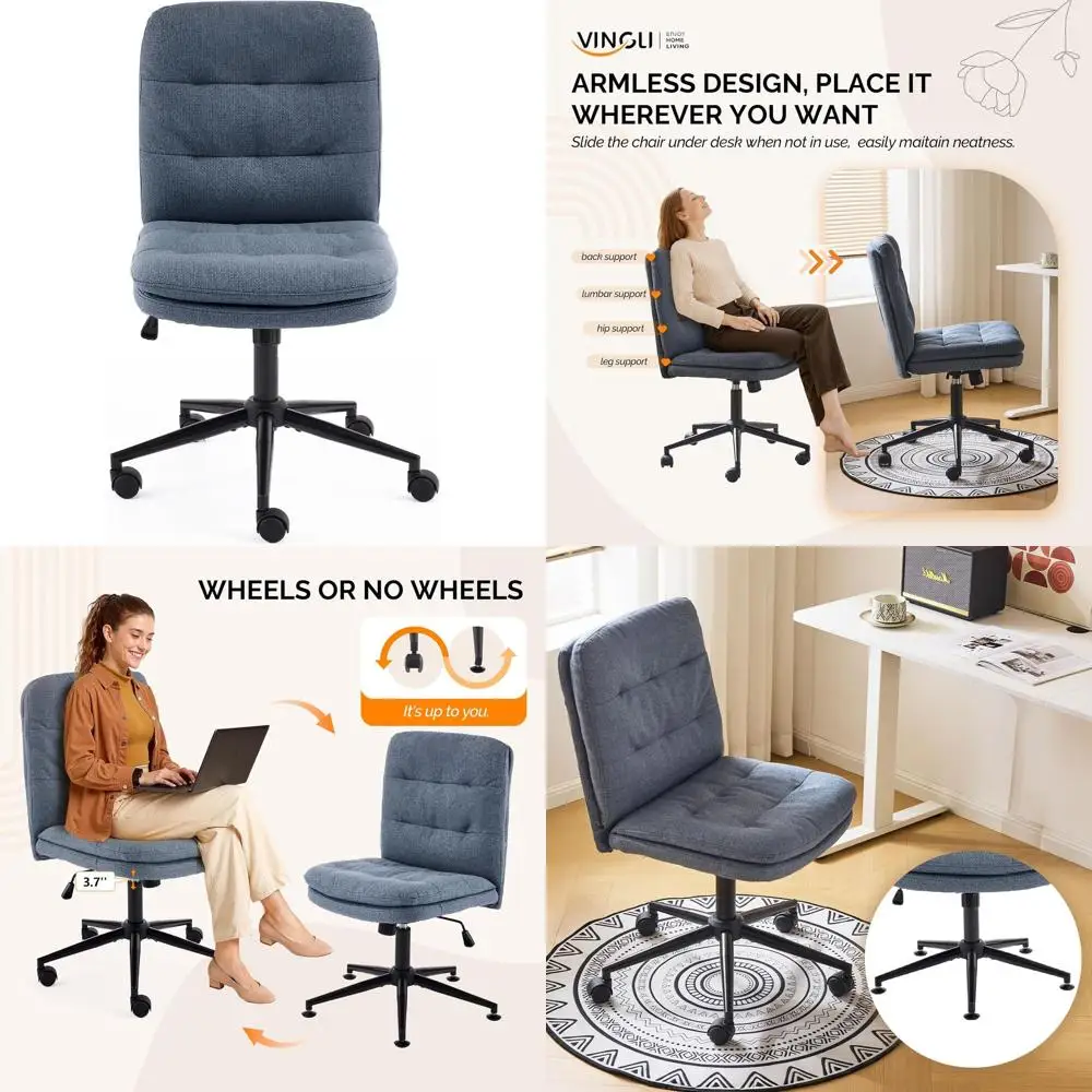 Navy Blue Swivel Vanity Chair with Cushion, Adjustable Height and Wheels for Makeup, Reading Rooms
Navy Blue Swivel Vanity Chair with Cushion, Adjustable Height and Wheels for Makeup, Reading Rooms