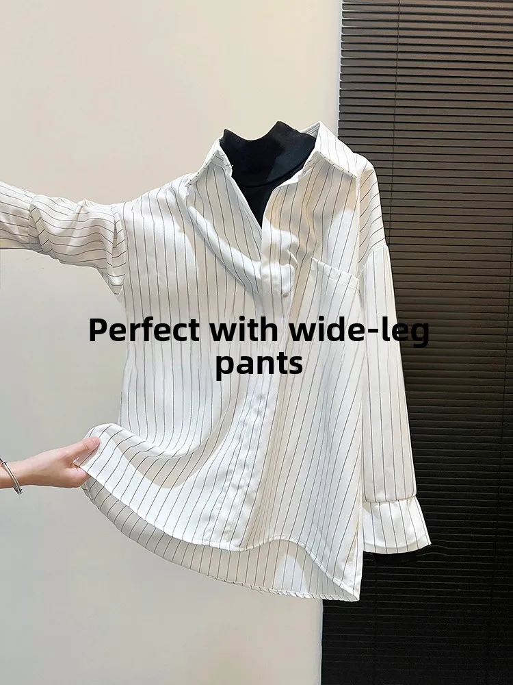 Women's Striped Shirt Inner Wear Base Layer Top Spring Autumn Winter Fashionable Casual Loose Fit Long Sleeve Korean Style
Women's Striped Shirt Inner Wear Base Layer Top Spring Autumn Winter Fashionable Casual Loose Fit Long Sleeve Korean Style