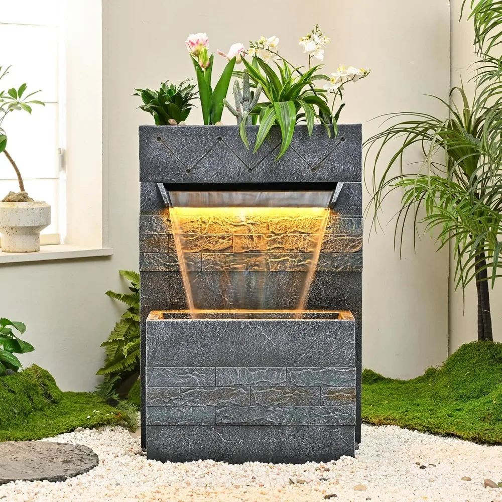 34.65'' Outdoor Garden Cascading Stone Floor-Standing Waterfall Fountain with LED Lights for Patio, Backyard, Deck
34.65'' Outdoor Garden Cascading Stone Floor-Standing Waterfall Fountain with LED Lights for Patio, Backyard, Deck