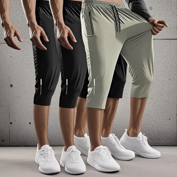 Set of 3 - Men'S Casual Outdoor Sports Capri Pants, Made from High-Elastic Knitted Fabric, Solid Color, Straight-Leg Design, Fea
Set of 3 - Men'S Casual Outdoor Sports Capri Pants, Made from High-Elastic Knitted Fabric, Solid Color, Straight-Leg Design, Fea