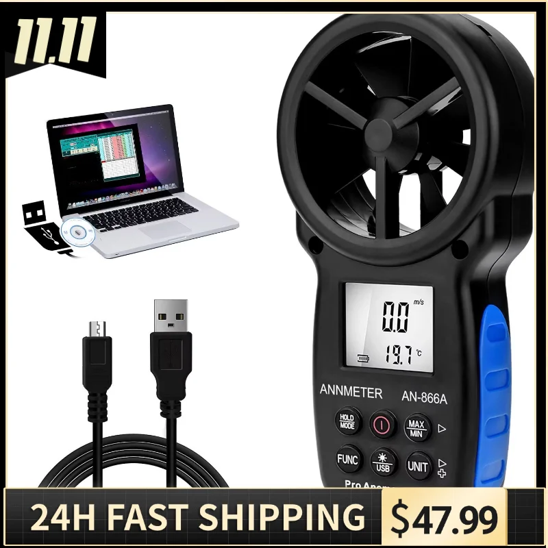 HVAC CFM Anemometer, Handheld Air Flow Meter Measuring Wind Speed/Airflow Velocity, Test Air Volume,Temperature, Humidity
HVAC CFM Anemometer, Handheld Air Flow Meter Measuring Wind Speed/Airflow Velocity, Test Air Volume,Temperature, Humidity