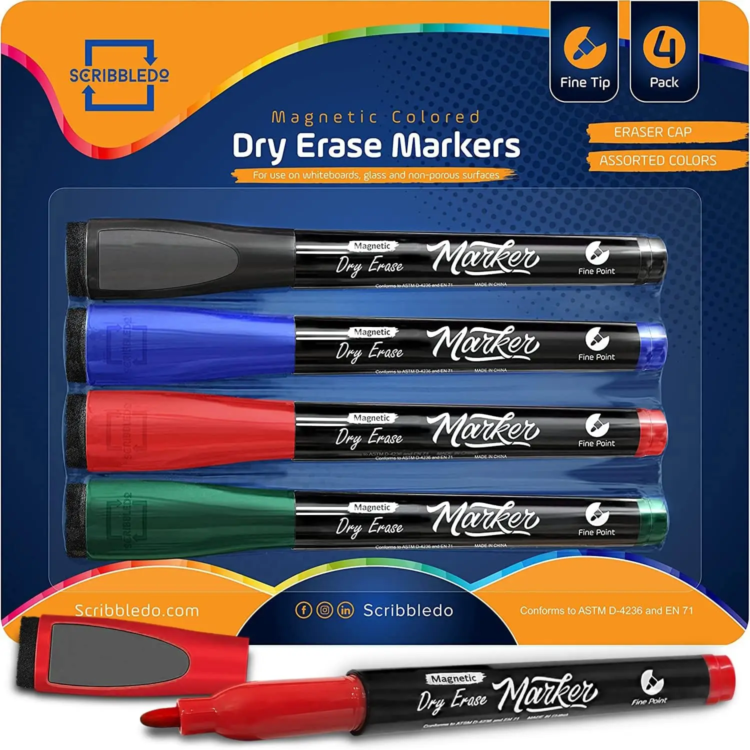 4 Pack Fine Tip Dry Erase Markers with Eraser Cap, Low Odor Whiteboard Markers for Classroom Office Home
4 Pack Fine Tip Dry Erase Markers with Eraser Cap, Low Odor Whiteboard Markers for Classroom Office Home