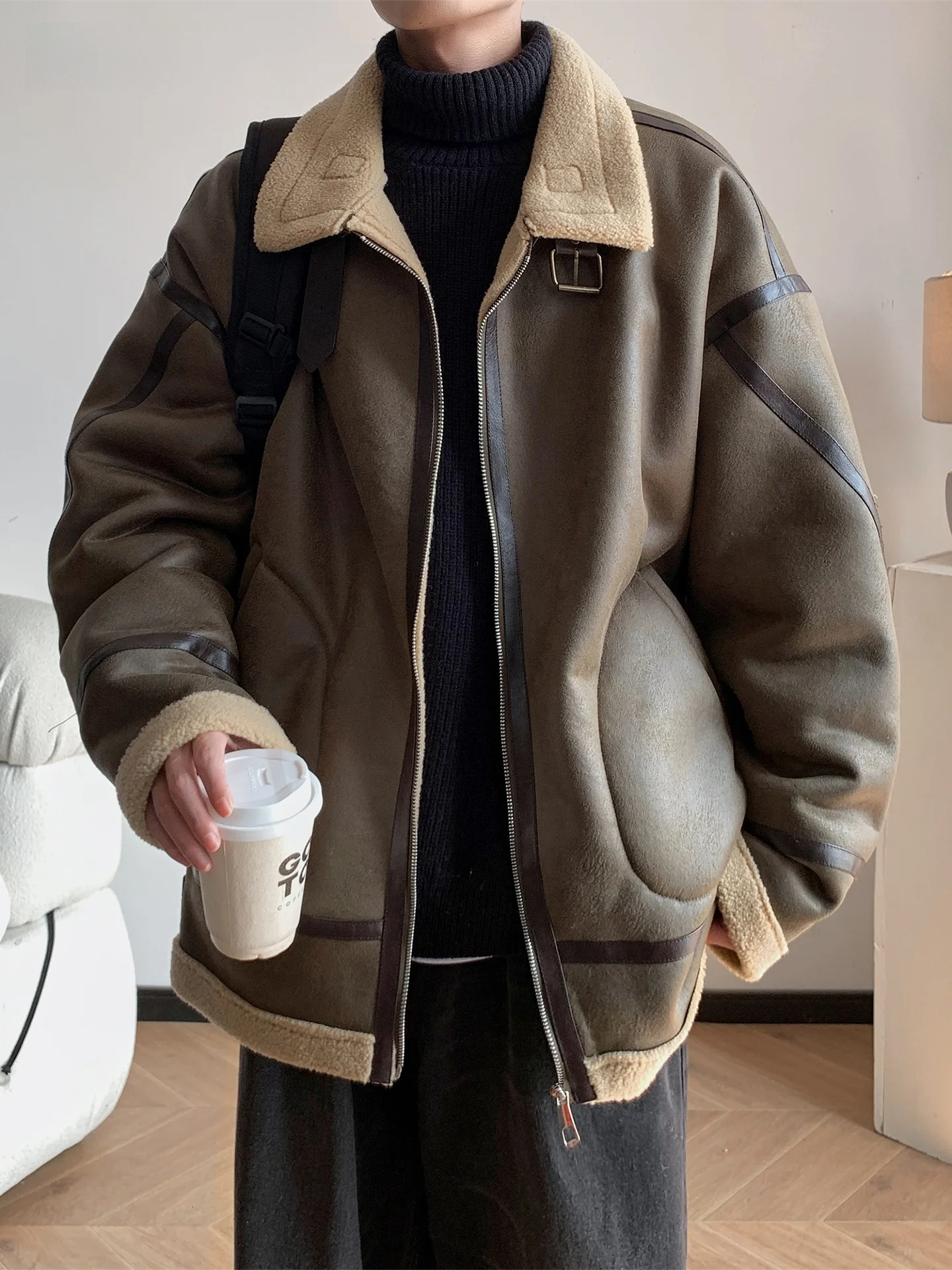 Lamb Fur Lined Thiened Jaet Men's Winter Cotton Workwear Motorcycle Sle Faion Brand Loose Fit Polyester Fiber
Lamb Fur Lined Thiened Jaet Men's Winter Cotton Workwear Motorcycle Sle Faion Brand Loose Fit Polyester Fiber