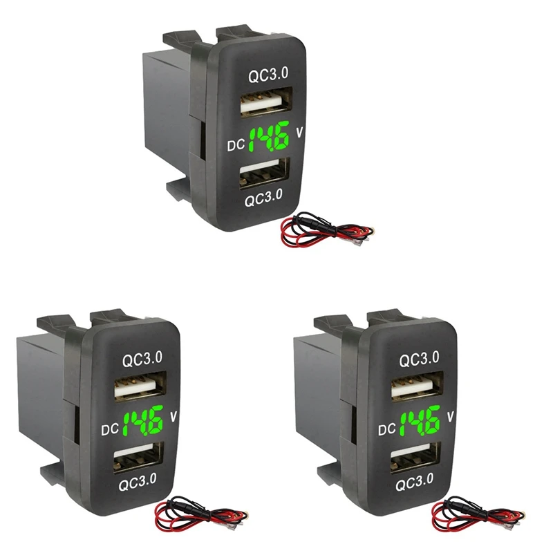 3X Car Dual USB3.0 Fast Charge With Display Voltmeter Black And Green Voltage Car Charger For Toyota
3X Car Dual USB3.0 Fast Charge With Display Voltmeter Black And Green Voltage Car Charger For Toyota