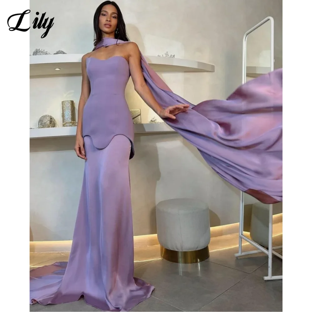 Lily Purple Party Gown Sweetheart Prom Dress Trumpet Sleeveless Wedding Evening Dresses with Scarf robes de soirée Customized
Lily Purple Party Gown Sweetheart Prom Dress Trumpet Sleeveless Wedding Evening Dresses with Scarf robes de soirée Customized