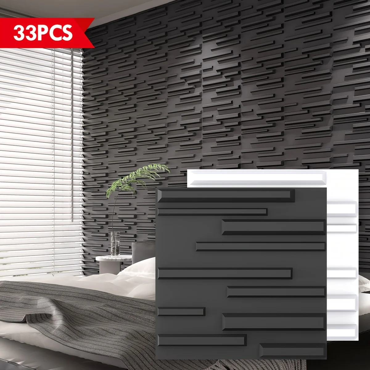 33pcs Black and White 3D Wall Panels, Linear Layered Design, 11.8"x11.8", PVC Material, Lightweight & Fire Resistant, Ideal for
33pcs Black and White 3D Wall Panels, Linear Layered Design, 11.8"x11.8", PVC Material, Lightweight & Fire Resistant, Ideal for